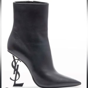 Saint Laurent Opyum Leather Booties with Monogram YSL Heel size 38.5 (8.5)